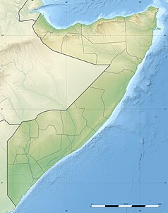 Mapa konturowa Somalii, po lewej nieco na dole znajduje się punkt z opisem „miejsce bitwy”