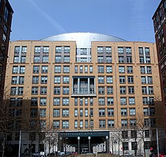 View of Stuyvesant High School's façade from about a quarter-mile away