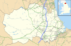 Mapa konturowa Durham, u góry po prawej znajduje się punkt z opisem „Seaham”