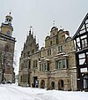 Ratskeller und Nikolaikirche im Winter