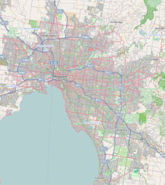 Mapa konturowa Melbourne, u góry znajduje się punkt z opisem „La Trobe University”