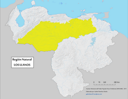 Geographic map of Los Llanos natural region.