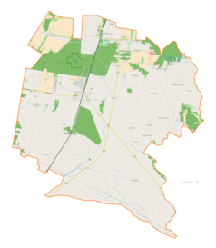 Mapa konturowa gminy Rokiciny, blisko centrum po lewej na dole znajduje się punkt z opisem „Łaznów”