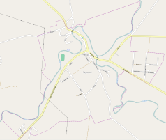 Mapa konturowa Sępopola, w centrum znajduje się punkt z opisem „Cmentarz żydowski w Sępopolu”