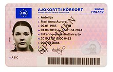 Specimen for the European driving licence used in Finland since 2019, front side
