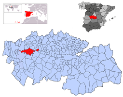 Localización de Talavera de la Reina respecto a Castilla-La Mancha, España y Europa.