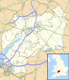 Mapa konturowa Gloucestershire, na dole po lewej znajduje się punkt z opisem „Kingswood”