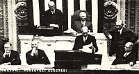 Vice President Curtis (standing) presiding over the count of the Electoral College votes of the 1932 election