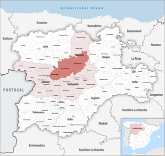 Die Lage der Comarca Tierra de Campos in der autonomen Gemeinschaft Kastilien und León