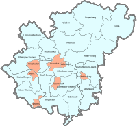 Με πορτοκαλί διακρίνονται οι ανεξάρτητες αστικές περιφέρειες (kreisfreie städte)