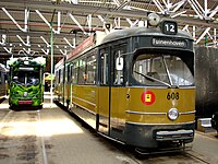 Rotterdamse gelede tram 608 uit 1969, Düwag-Eenheidswagen, gebouwd in licentie.