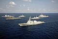 RSS Stalwart, RSS Intrepid and RSS Endeavour manoeuvre in formation with USS Harpers Ferry, USS Chafee and USS Chung-Hoon during Cooperation Afloat Readiness and Training (CARAT) 2009.