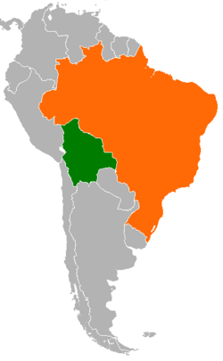 Map indicating locations of Bolivia and Brazil