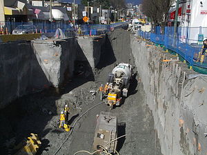 Cut and cover construction on Cambie Street just north of 25th Avenue, February 23, 2007