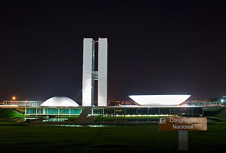 The National Congress building in Brasilia by Oscar Niemeyer (1956–61)
