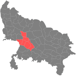 Location of Kanpur division in Uttar Pradesh