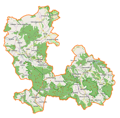 Mapa konturowa powiatu wałbrzyskiego, blisko centrum na prawo znajduje się punkt z opisem „Podlesie”