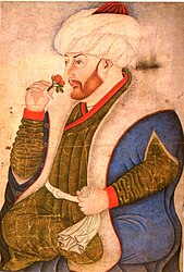 II. Mehmed'i gül koklarken tasvir eden, Nakkaş Sinan Bey'e ait minyatür.[221]
