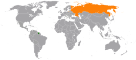 Kaart met daarop Suriname en Rusland