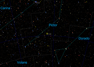 Die Position des Sternsystems TOI 1338 im Sternbild Maler