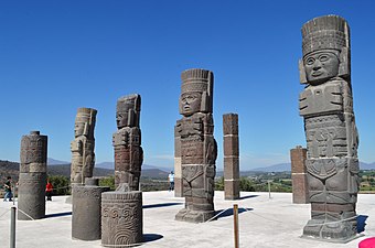 Colossal Toltec atlantes and other sculptures, Tula, Hidalgo, Mexico, c.900-1100, approximative height: 4.88 m[66]