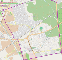 Mapa konturowa Ząbek, blisko lewej krawiędzi u góry znajduje się punkt z opisem „J.W. Construction Holding”