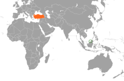 Map indicating locations of Turkey and Brunei