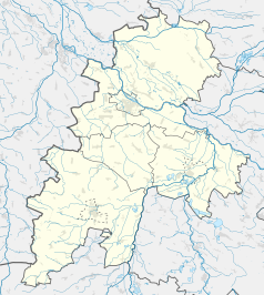 Mapa konturowa powiatu brzeskiego, blisko centrum na prawo u góry znajduje się punkt z opisem „Stawy”