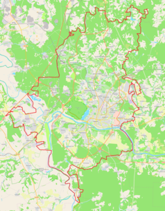 Mapa konturowa Kaługi, blisko centrum na prawo znajduje się punkt z opisem „Kaługa”