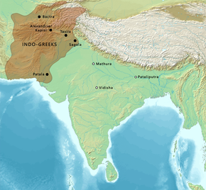 Wilayah kedaulatan Yunani-India sekitar tahun 150 SM.[1]