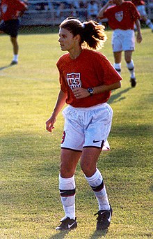 Mia Hamm in pregame workout.