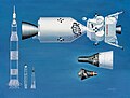 Mercury, Gemini kapsülleri ile Apollo uzay aracının,fırlatma roketleriyle birlikte çizimleri