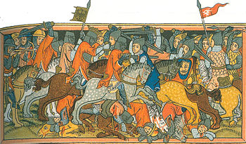 Zeitgenössische Darstellung der Schlacht, 1334 vom Landgrafen von Hessen in Auftrag gegeben