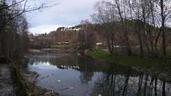 View of the "Nordre Dam" pond in Heistad, once used for ice cutting