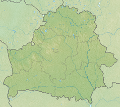 Mapa konturowa Białorusi, u góry nieco na lewo znajduje się punkt z opisem „Rezerwat Krajobrazowy Jeziora Soroczańskie”