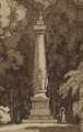 Sckell-Denkmal im ursprünglichen Zustand (1824 erbaut durch König Max Joseph) auf Tiefdruck von Carl August Lebschée