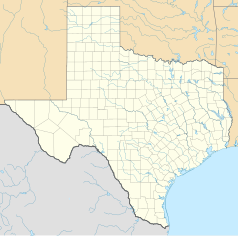 Mapa konturowa Teksasu, po prawej nieco u góry znajduje się punkt z opisem „Krugerville”