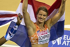 Dafne Schippers in 2019 op de EK indoor in Glasgow: blij met zilver.