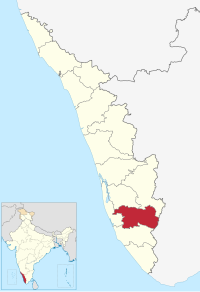 मानचित्र जिसमें पतनमतिट्टा ज़िला Pathanamthitta district പത്തനംതിട്ട ജില്ല हाइलाइटेड है