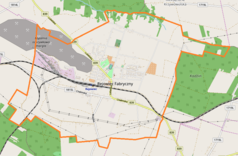 Mapa konturowa Rejowca Fabrycznego, po lewej nieco na dole znajduje się punkt z opisem „Krasne”