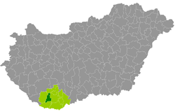 Szentlőrinc District within Hungary and Baranya County.