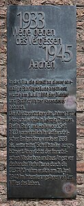 Tafel Wege gegen das Vergessen in Aachen