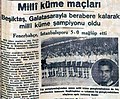 30 Haziran 1941 tarihli Akşam gazetesinde Beşiktaş'ın 1941 yılı Türkiye Futbol (Millî Küme) Şampiyonluğu