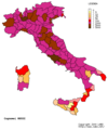 Absolute Häufigkeit des Namen Rossi in Italien nach Regionen