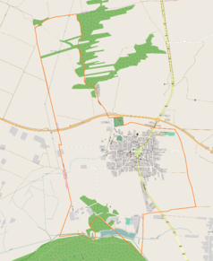 Mapa konturowa Frampola, blisko centrum na prawo znajduje się punkt z opisem „PomnikOdzyskania Niepodległościwe Frampolu”