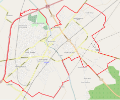 Mapa konturowa Kościana, na dole po lewej znajduje się punkt z opisem „Czarkowo”