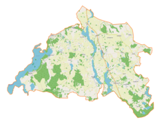 Mapa konturowa gminy Miłki, na dole po lewej znajduje się punkt z opisem „Borki”