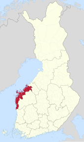 Ostrobotniya'nın Finlandiya'daki konumu