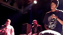 Ratking performing in Köln in 2014. Left to right: Wiki, Sporting Life, Hak