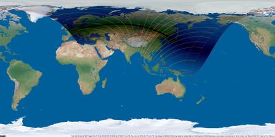 Weltkarte der Sonnenfinsternis vom 19. August 1887